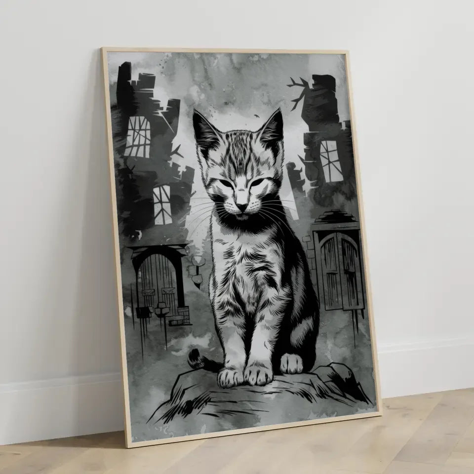 Minimalistisches Kätzchen Poster im Fantasy Stil 3