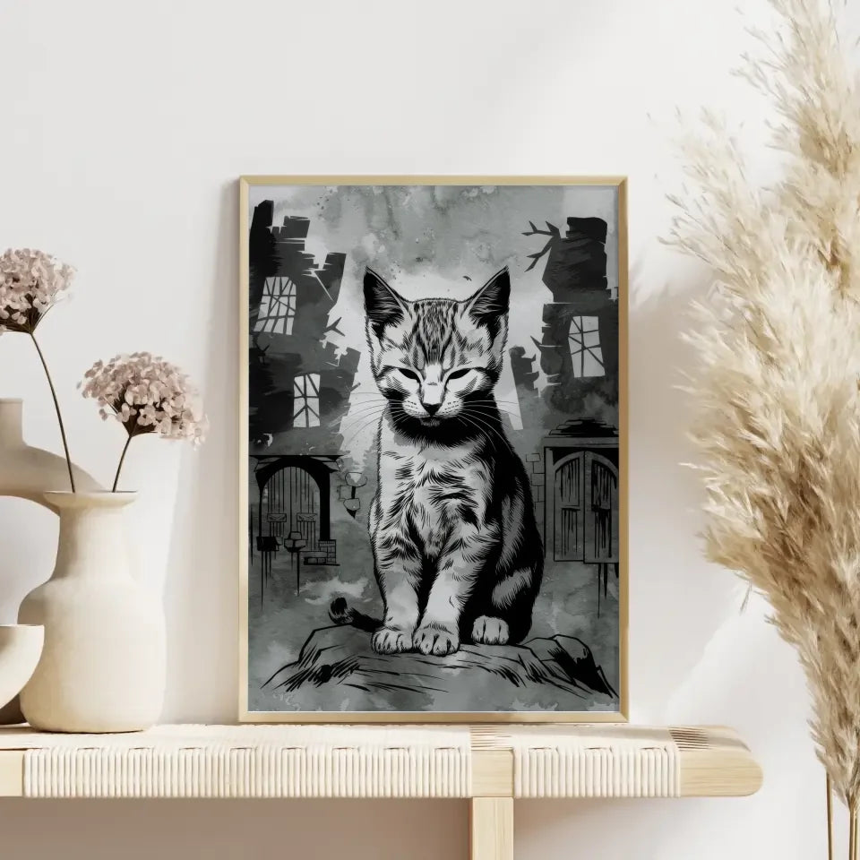 Minimalistisches Kätzchen Poster im Fantasy Stil 4
