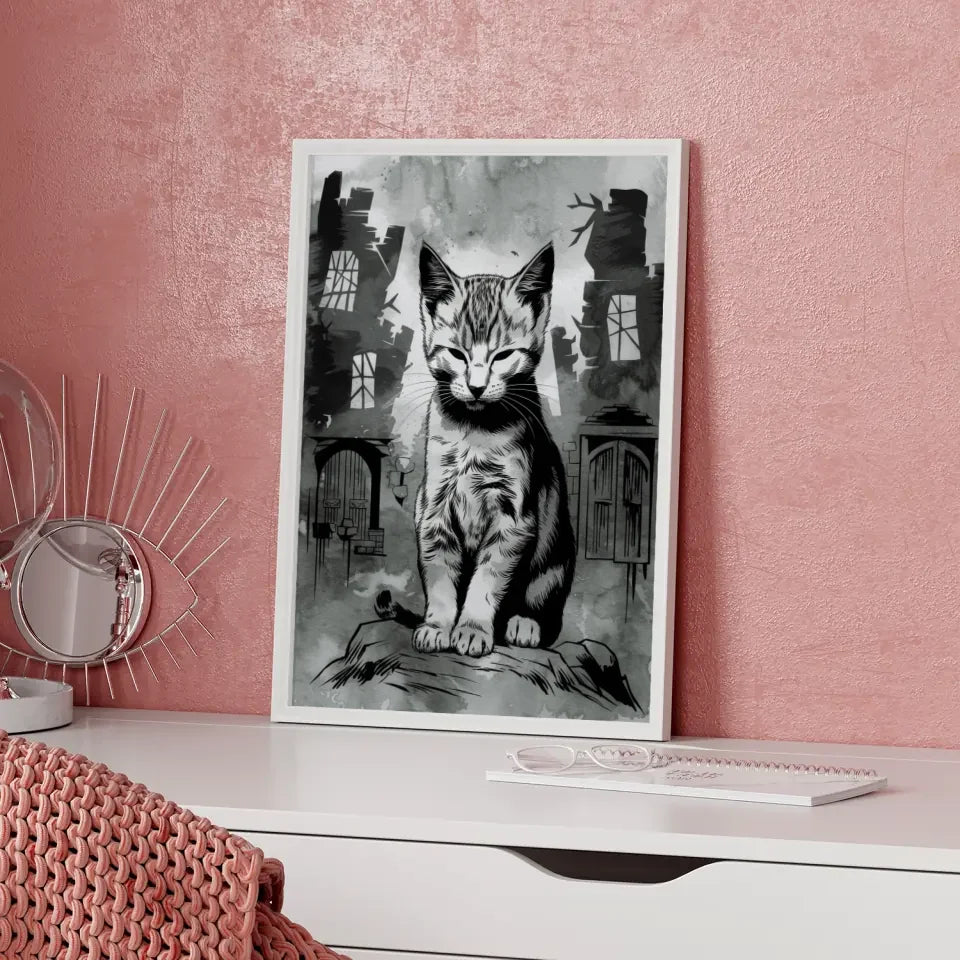 Minimalistisches Kätzchen Poster im Fantasy Stil 5