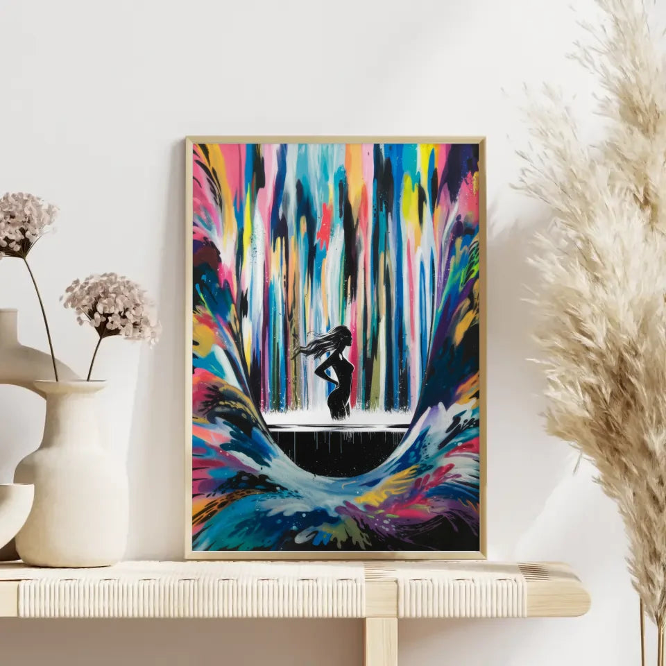Minimalistisches Frauen Poster mit Tintenwasserfall Kunst 4