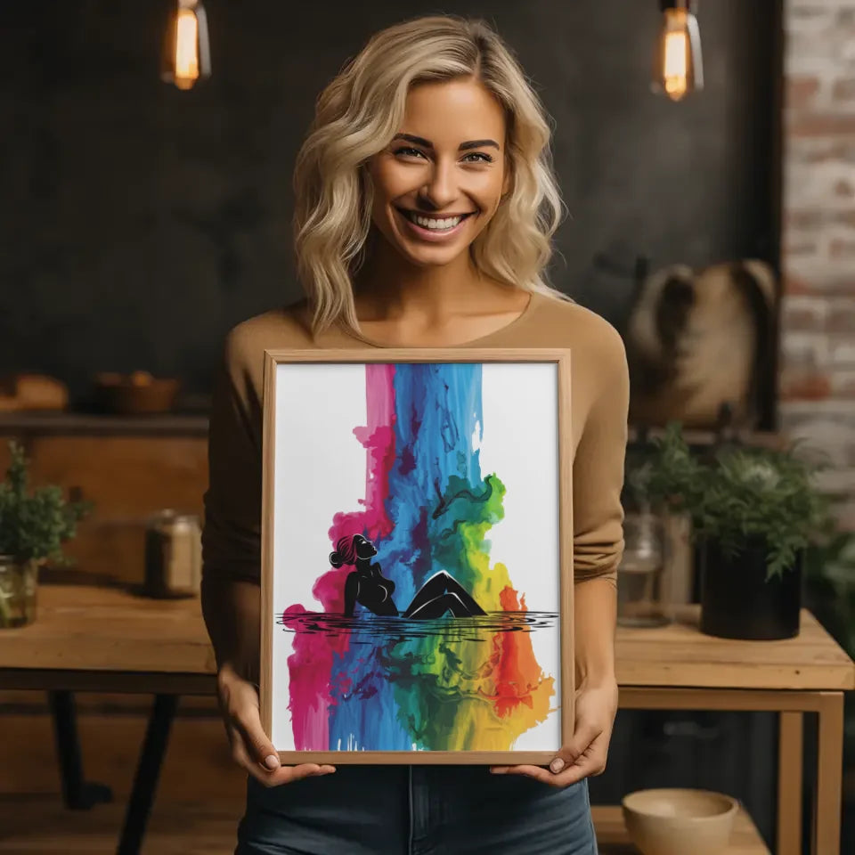 Moderne Poster mit minimalistischer Eleganz und farbigem Tintenwasserfall 2