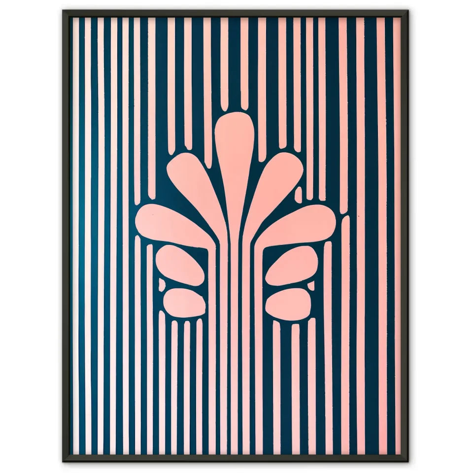 Minimalistisches Poster mit stilisierter Blume in Blau Rosa 1