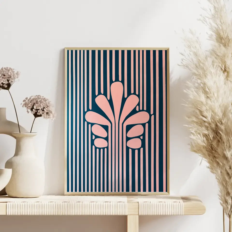 Minimalistisches Poster mit stilisierter Blume in Blau Rosa 4