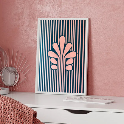 Minimalistisches Poster mit stilisierter Blume in Blau Rosa 5