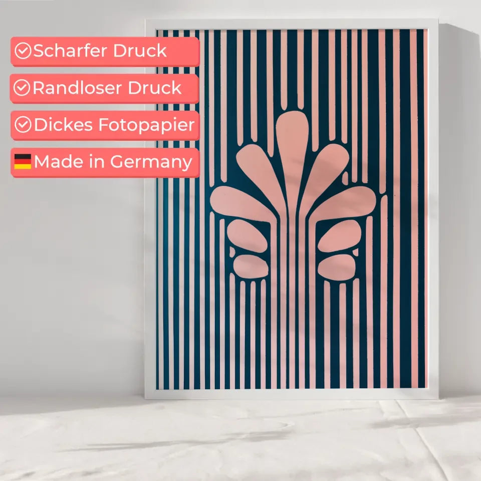 Minimalistisches Poster mit stilisierter Blume in Blau Rosa 6