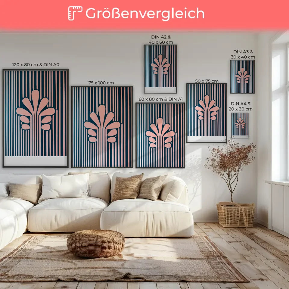 Minimalistisches Poster mit stilisierter Blume in Blau Rosa 7
