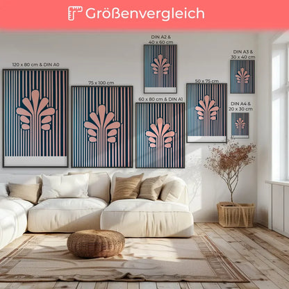 Minimalistisches Poster mit stilisierter Blume in Blau Rosa 7