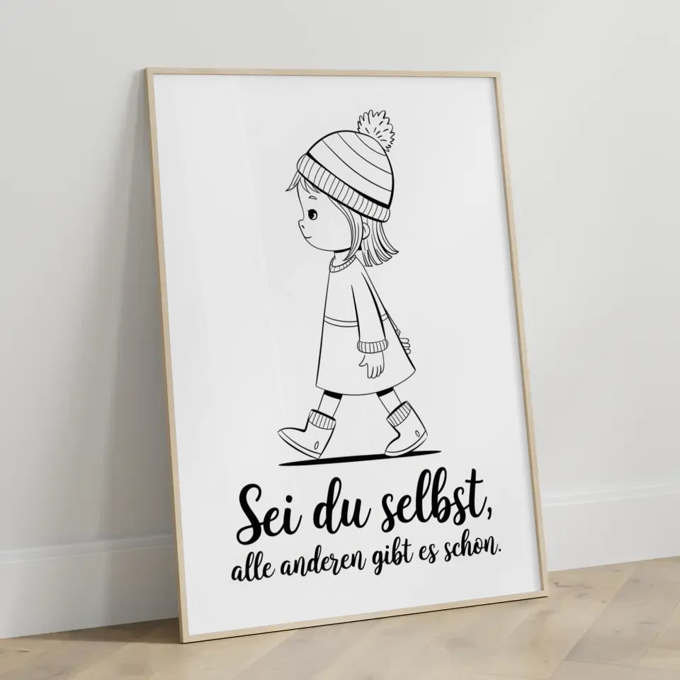 monochromes poster madchen in bewegung mit inspirierendem spruch 3