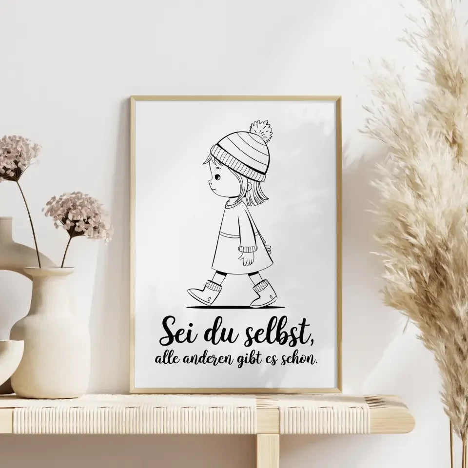 monochromes poster madchen in bewegung mit inspirierendem spruch 4