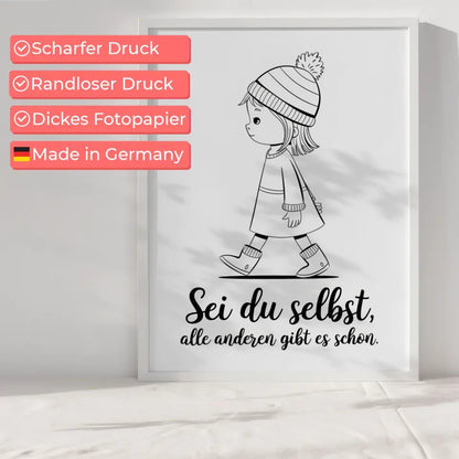 monochromes poster madchen in bewegung mit inspirierendem spruch 6