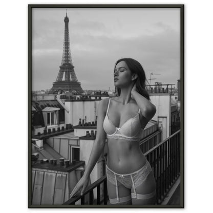 Poster romantisches Paris mit Frau und Eiffelturm