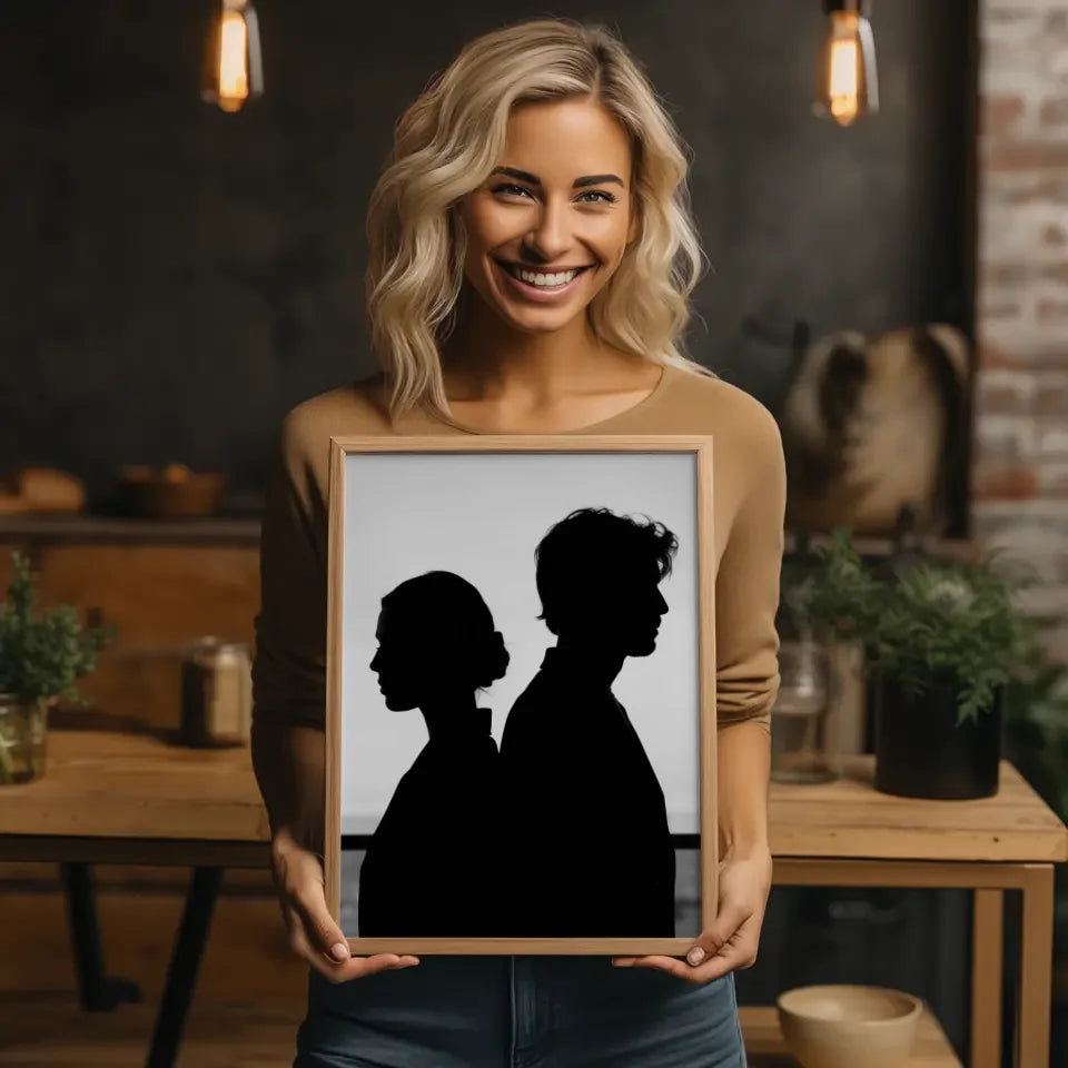 Monochromes Poster mit Silhouetten von Mann und Frau 2