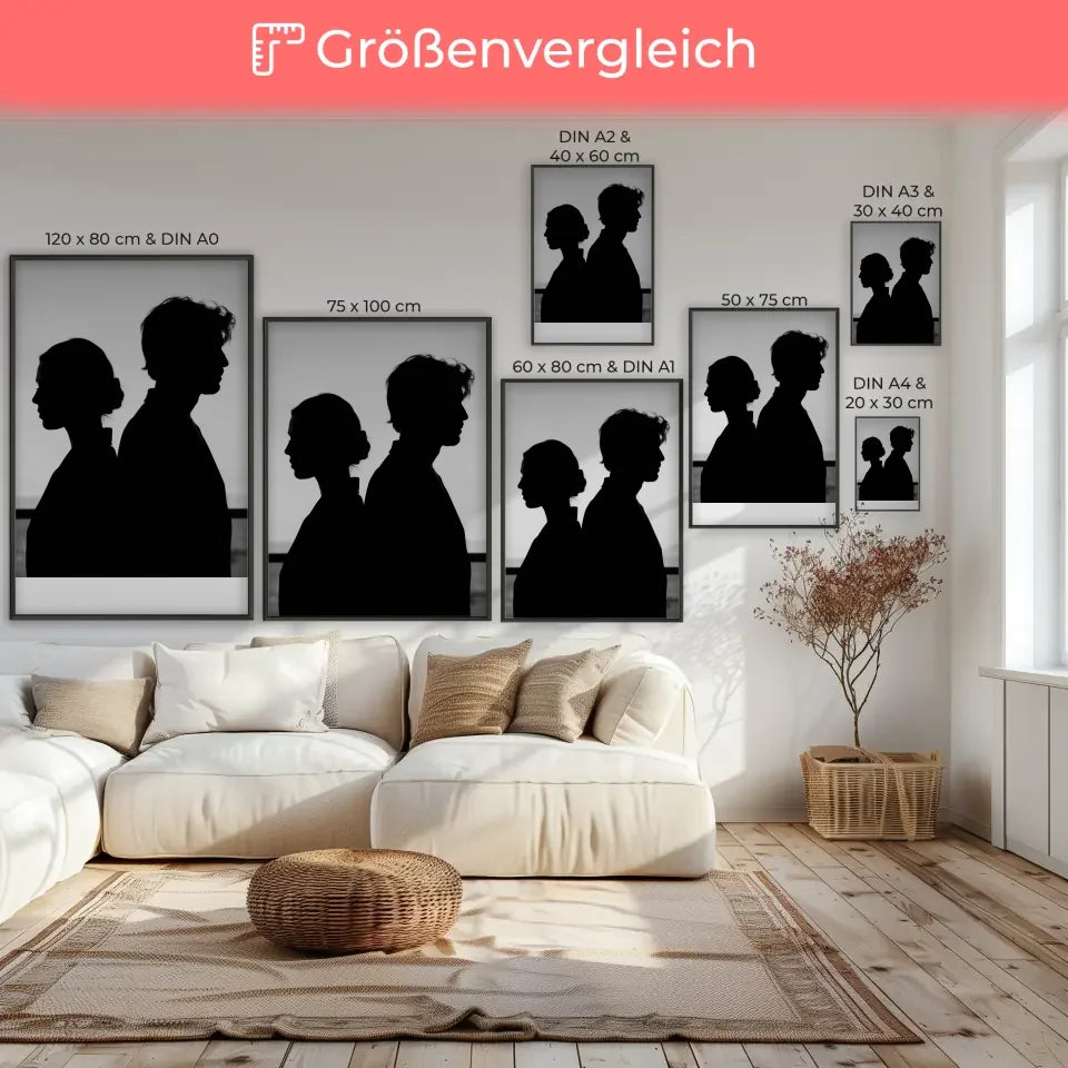 Monochromes Poster mit Silhouetten von Mann und Frau 7