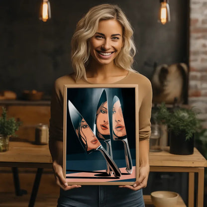 Geheimnisvolles Poster mit Küchenmessern und Gesicht 2