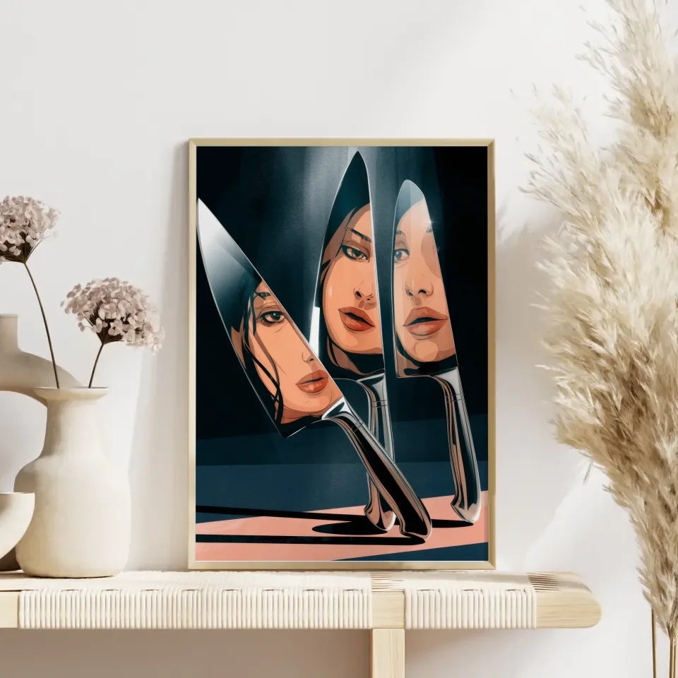 Geheimnisvolles Poster mit Küchenmessern und Gesicht 4