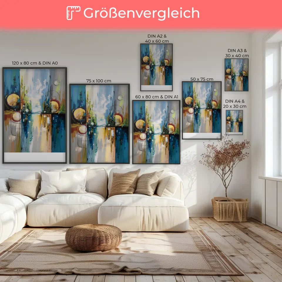 Abstraktes Poster mit Bäumen und geometrischen Formen 7