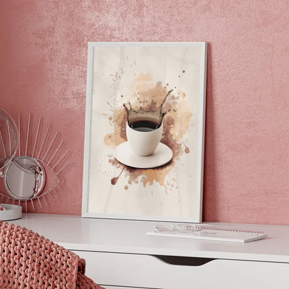 Poster mit abstrakter Kunst und Keramiktasse in Beige