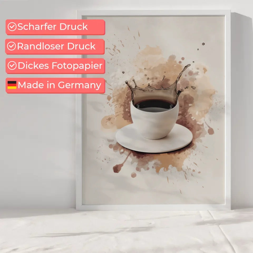 Poster mit abstrakter Kunst und Keramiktasse in Beige