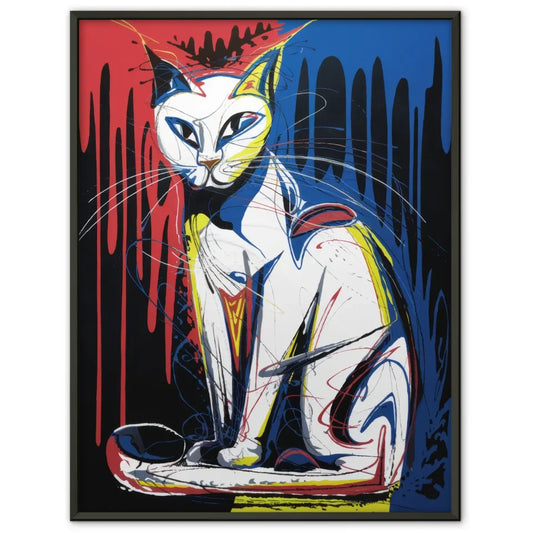 Abstrakte weiße Katze Poster mit starken Farben 1