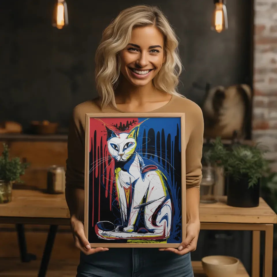 Abstrakte weiße Katze Poster mit starken Farben 2