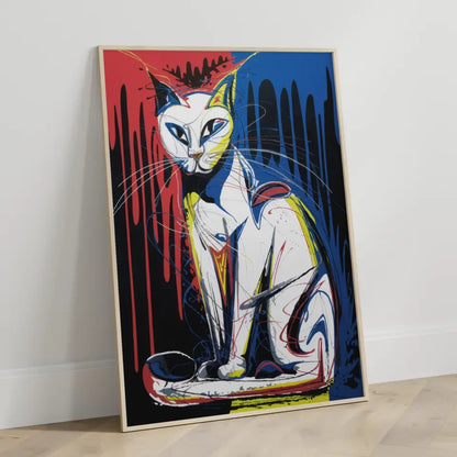 Abstrakte weiße Katze Poster mit starken Farben 3