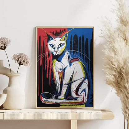 Abstrakte weiße Katze Poster mit starken Farben 4