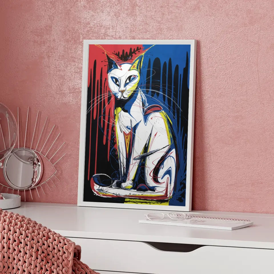 Abstrakte weiße Katze Poster mit starken Farben 5