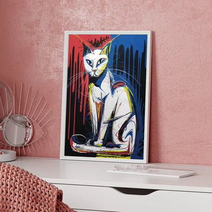 Abstrakte weiße Katze Poster mit starken Farben 5