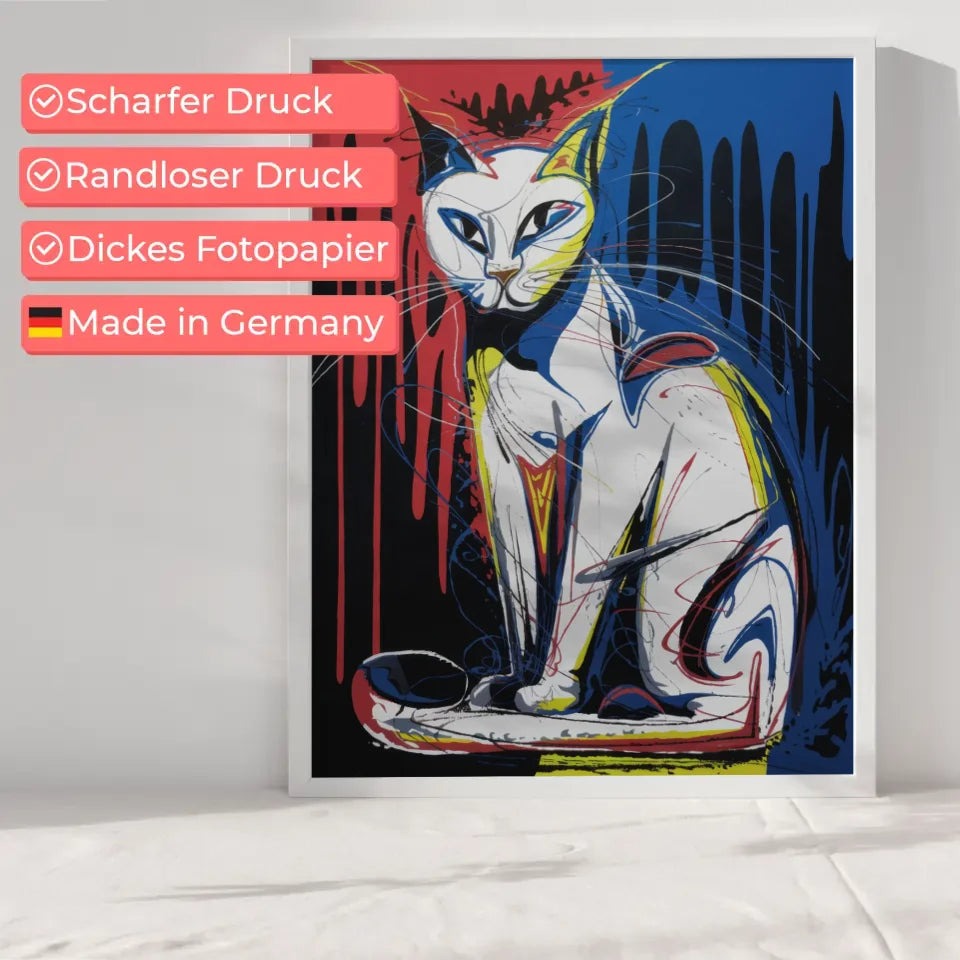 Abstrakte weiße Katze Poster mit starken Farben 6