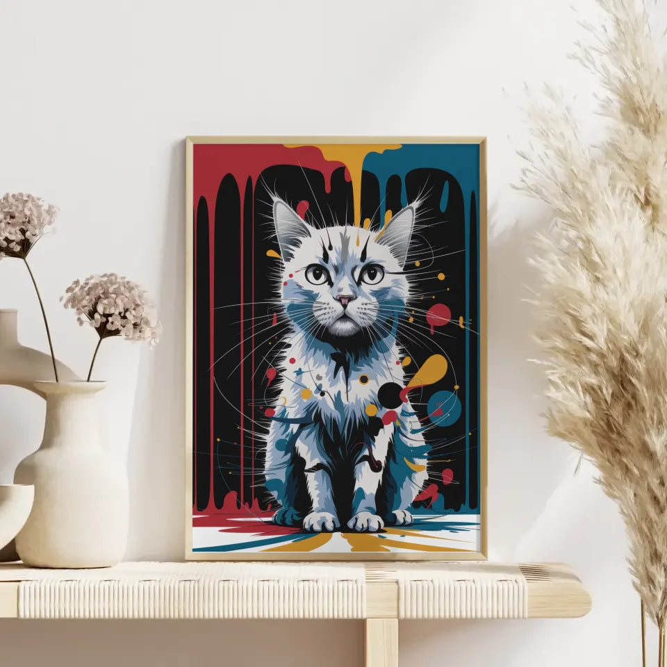 Abstrakte Katze Poster mit leuchtenden Farben und Formen 4