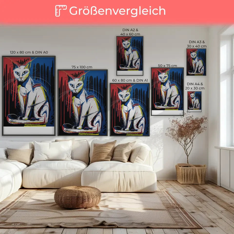 Abstrakte weiße Katze Poster mit starken Farben 7