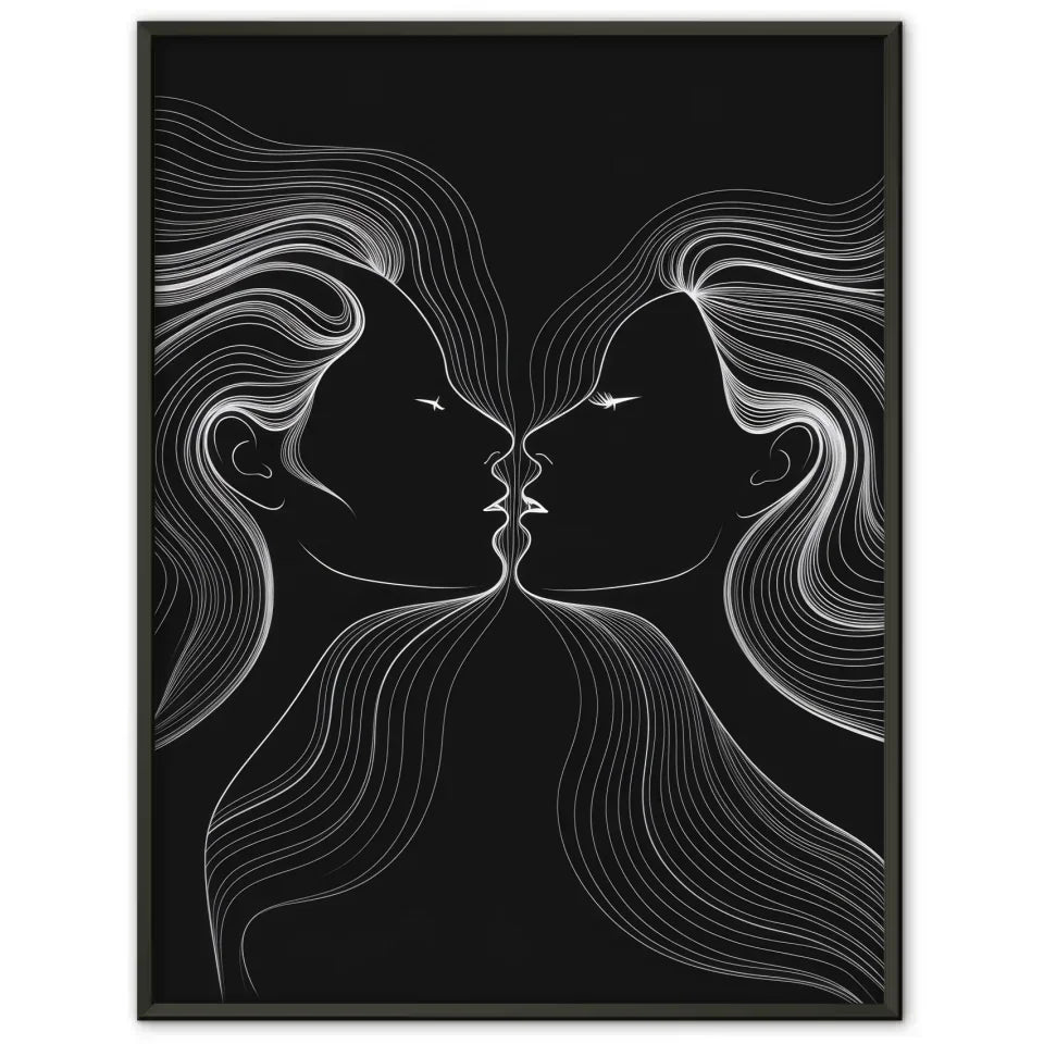 Abstrakter Poster von Küssenden Profilen mit dynamischen Konturlinien 1