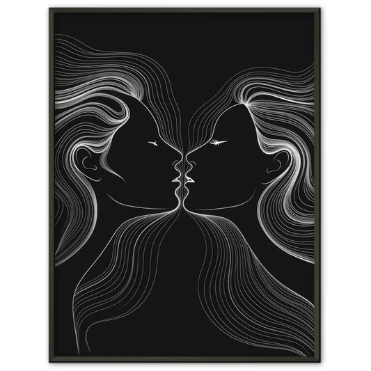 Abstrakter Poster von Küssenden Profilen mit dynamischen Konturlinien 1