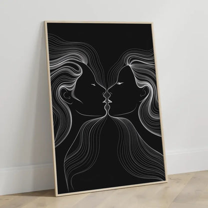 Abstrakter Poster von Küssenden Profilen mit dynamischen Konturlinien 3