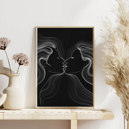 Abstrakter Poster von Küssenden Profilen mit dynamischen Konturlinien 4