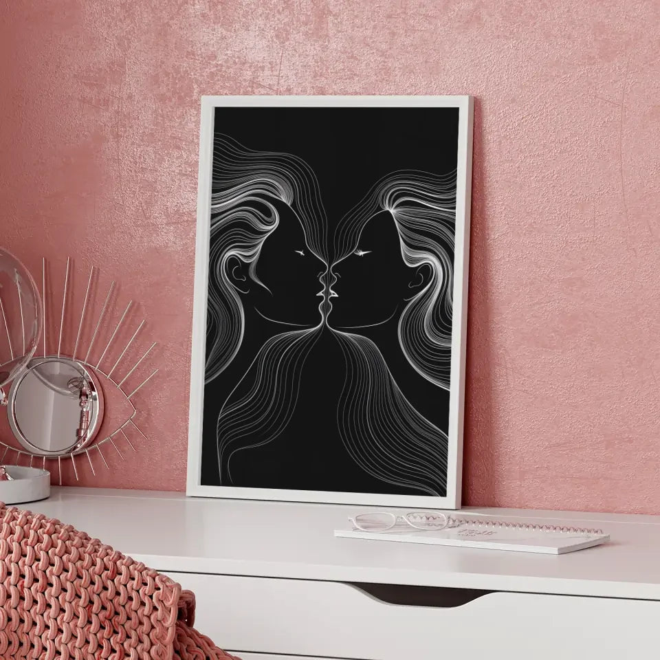 Abstrakter Poster von Küssenden Profilen mit dynamischen Konturlinien 5