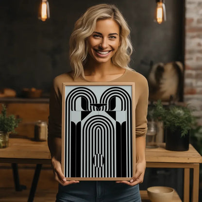 Modernes abstraktes Poster in Schwarz-Weiß mit geometrischen Formen 2