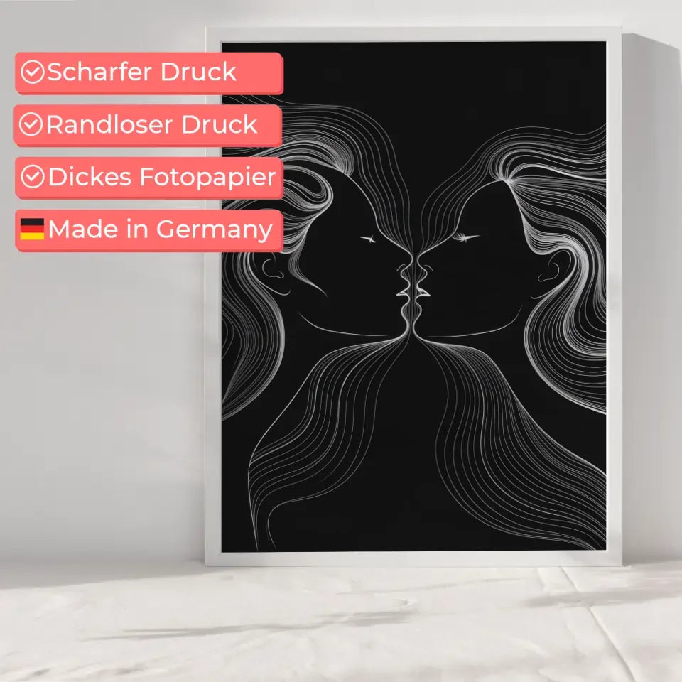 Abstrakter Poster von Küssenden Profilen mit dynamischen Konturlinien 6