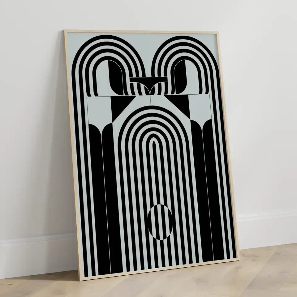 Modernes abstraktes Poster in Schwarz-Weiß mit geometrischen Formen 3