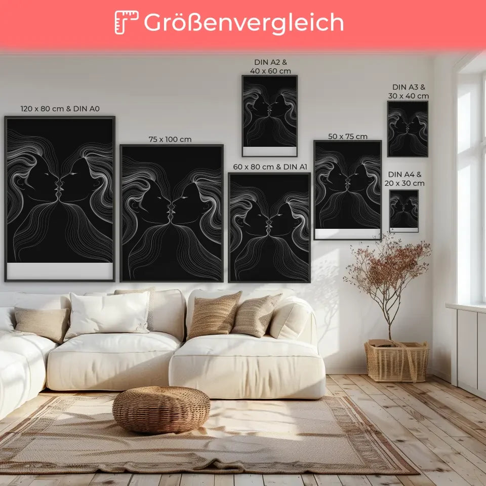 Abstrakter Poster von Küssenden Profilen mit dynamischen Konturlinien 7