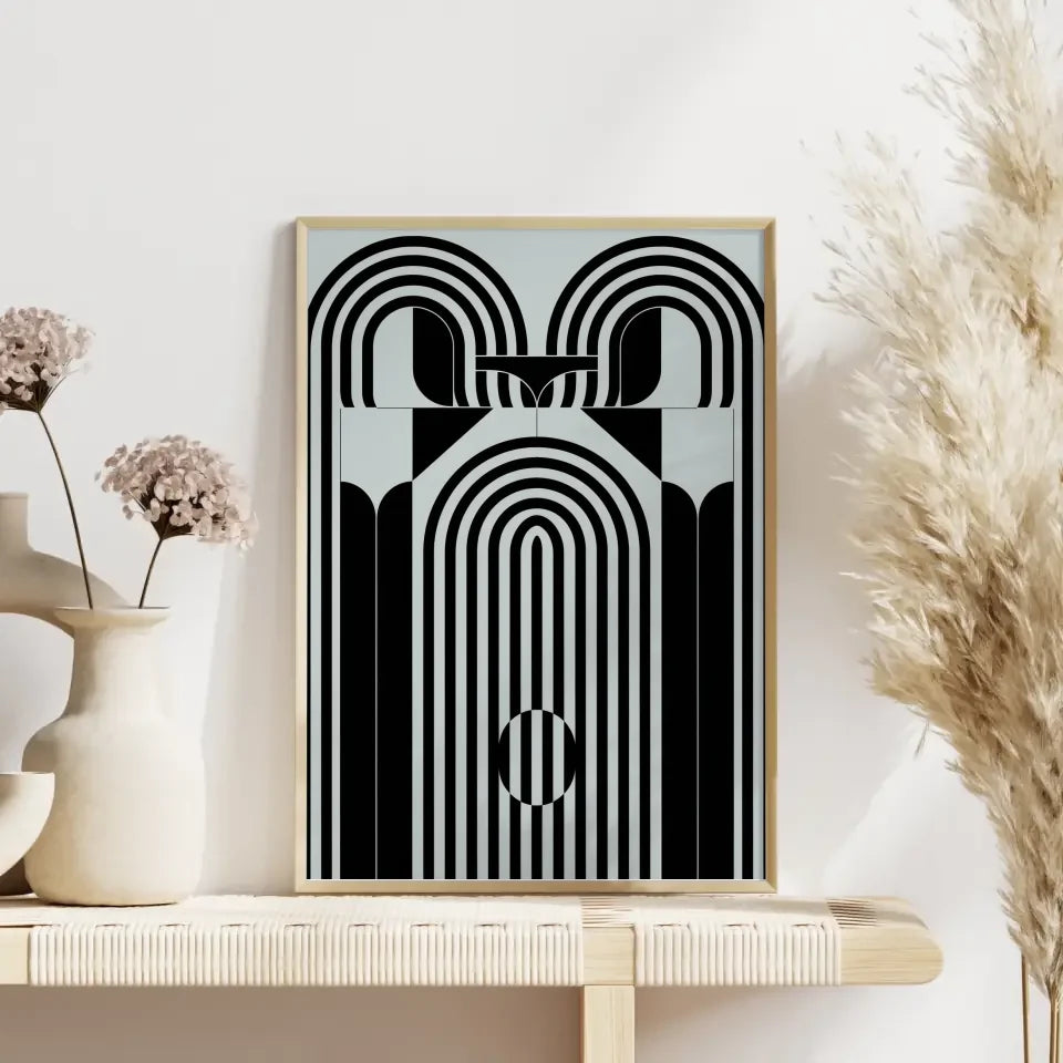 Modernes abstraktes Poster in Schwarz-Weiß mit geometrischen Formen 4