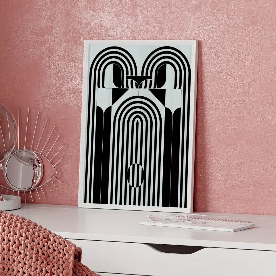 Modernes abstraktes Poster in Schwarz-Weiß mit geometrischen Formen 5