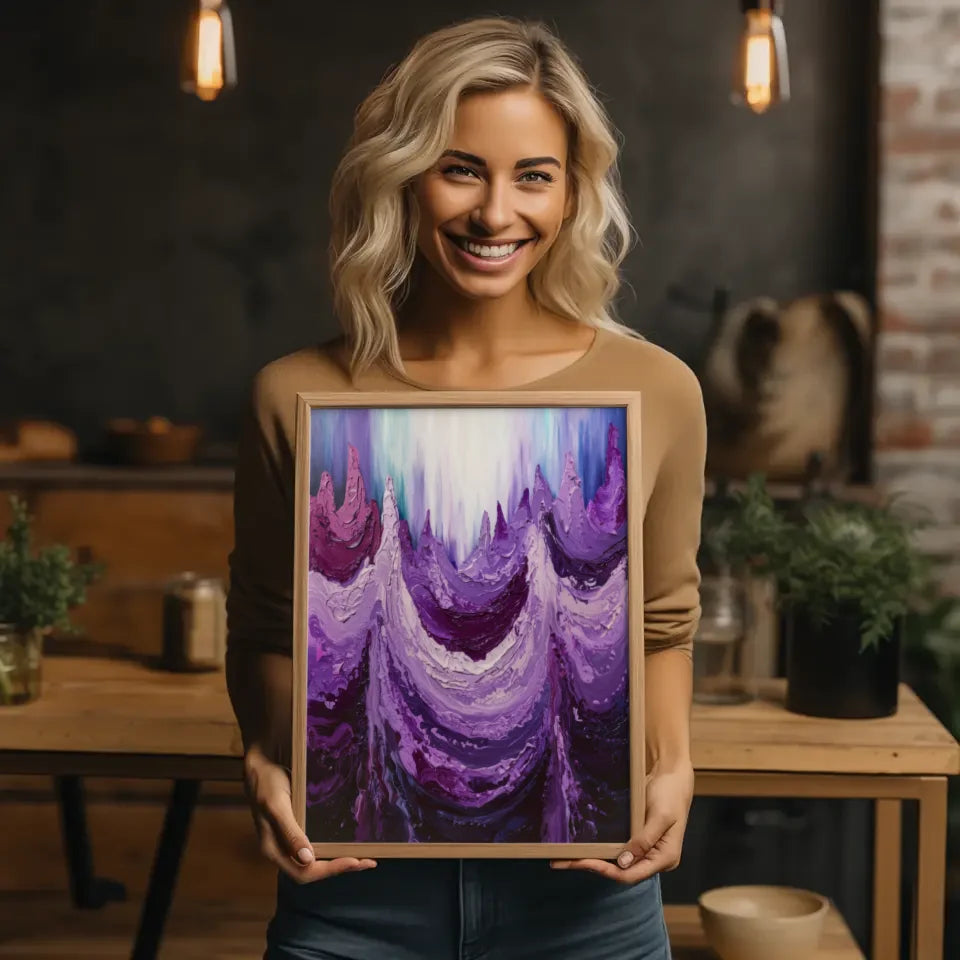 Lila Poster mit abstraktem Ölgemälde in leuchtenden Farben 2