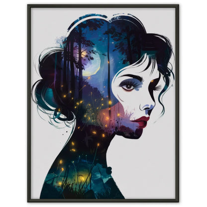 Abstraktes Poster einer Frau im Fantasy Stil mit Nachtwald 1