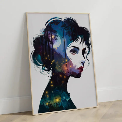 Abstraktes Poster einer Frau im Fantasy Stil mit Nachtwald 3
