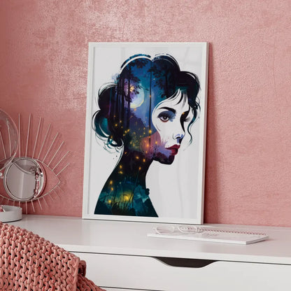 Abstraktes Poster einer Frau im Fantasy Stil mit Nachtwald 5