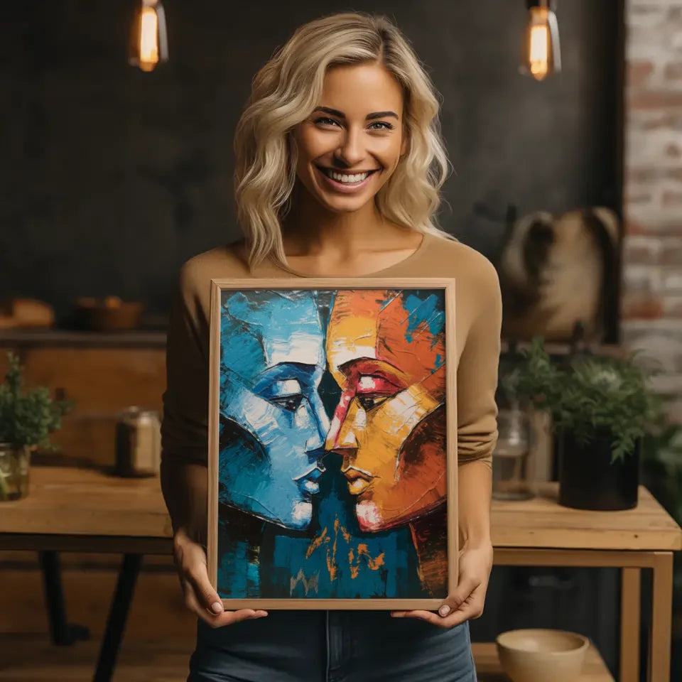 Abstrakte Poster mit zwei Gesichtern in Farbe 2