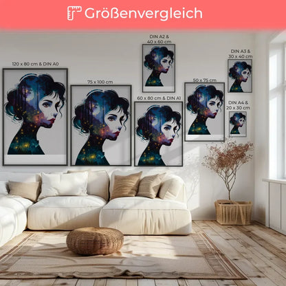 Abstraktes Poster einer Frau im Fantasy Stil mit Nachtwald 7