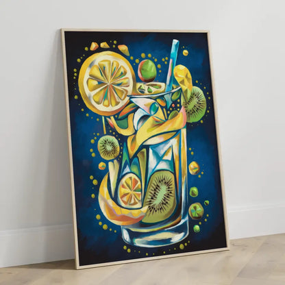 Abstraktes Poster mit Zitronen und Kiwi in lebendigen Farben 3