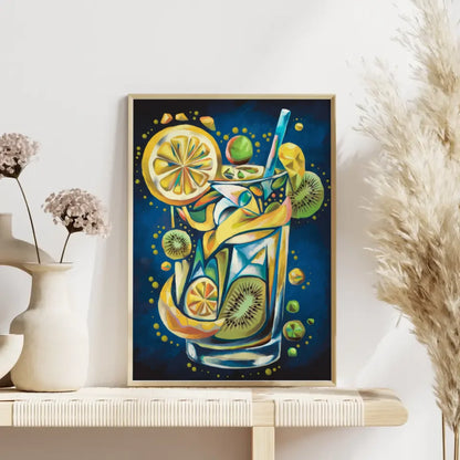 Abstraktes Poster mit Zitronen und Kiwi in lebendigen Farben 4